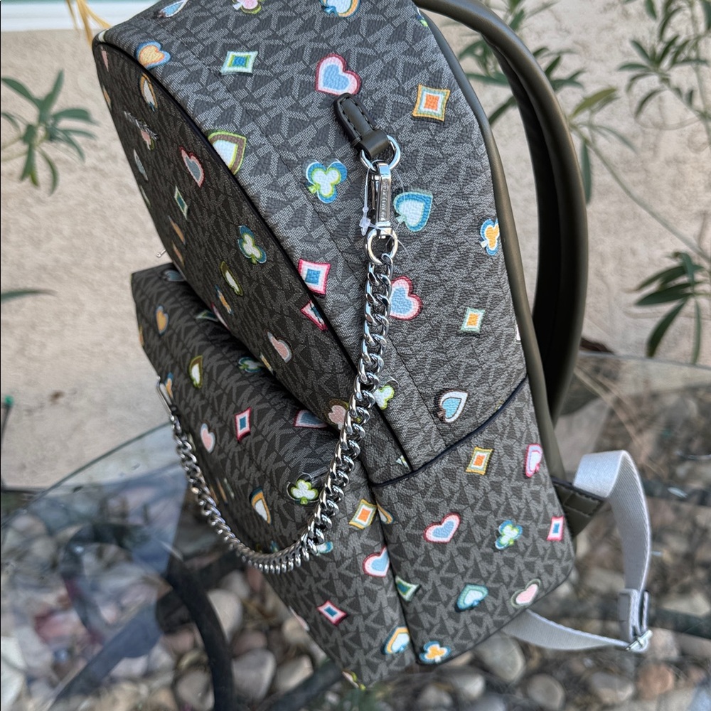 Michael Kors Gray Backpack with Colorful Heart and Clover Design - Picture 4 of 8